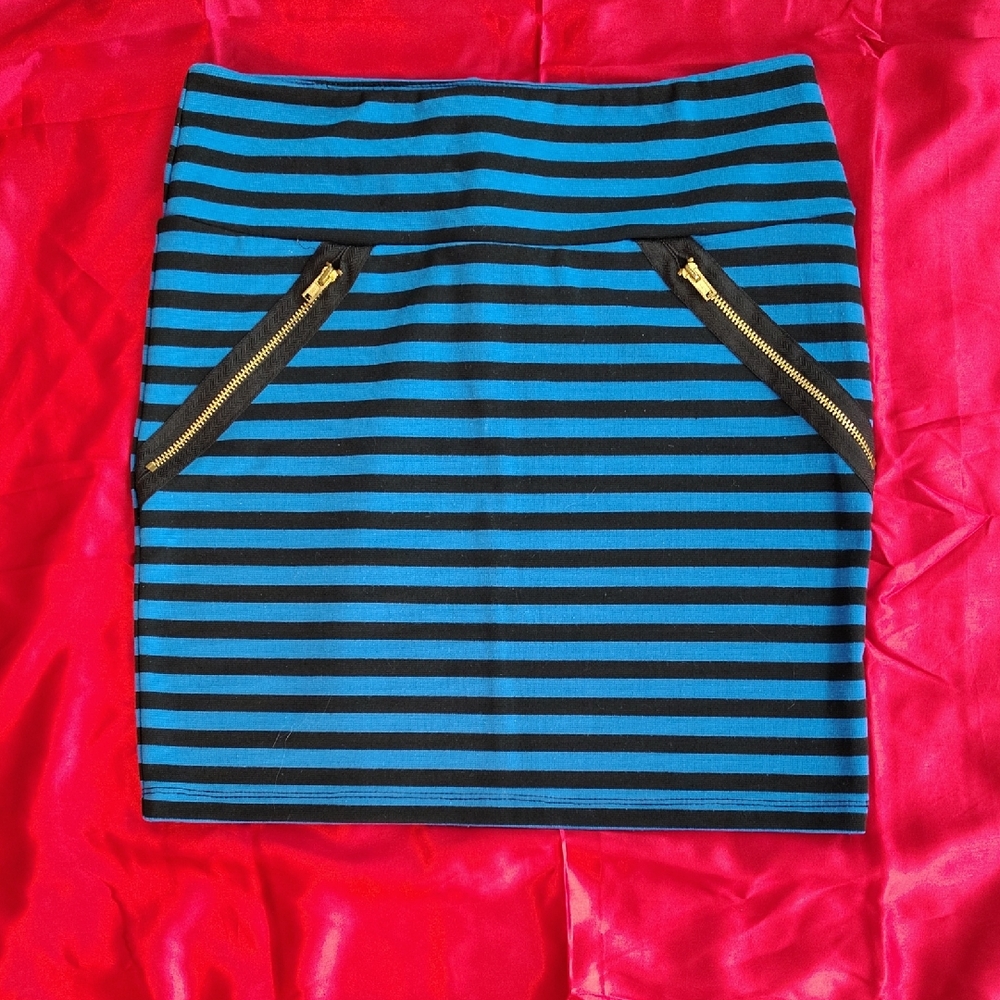 Xhilaration Blue and Black Striped Mini Pencil Skirt